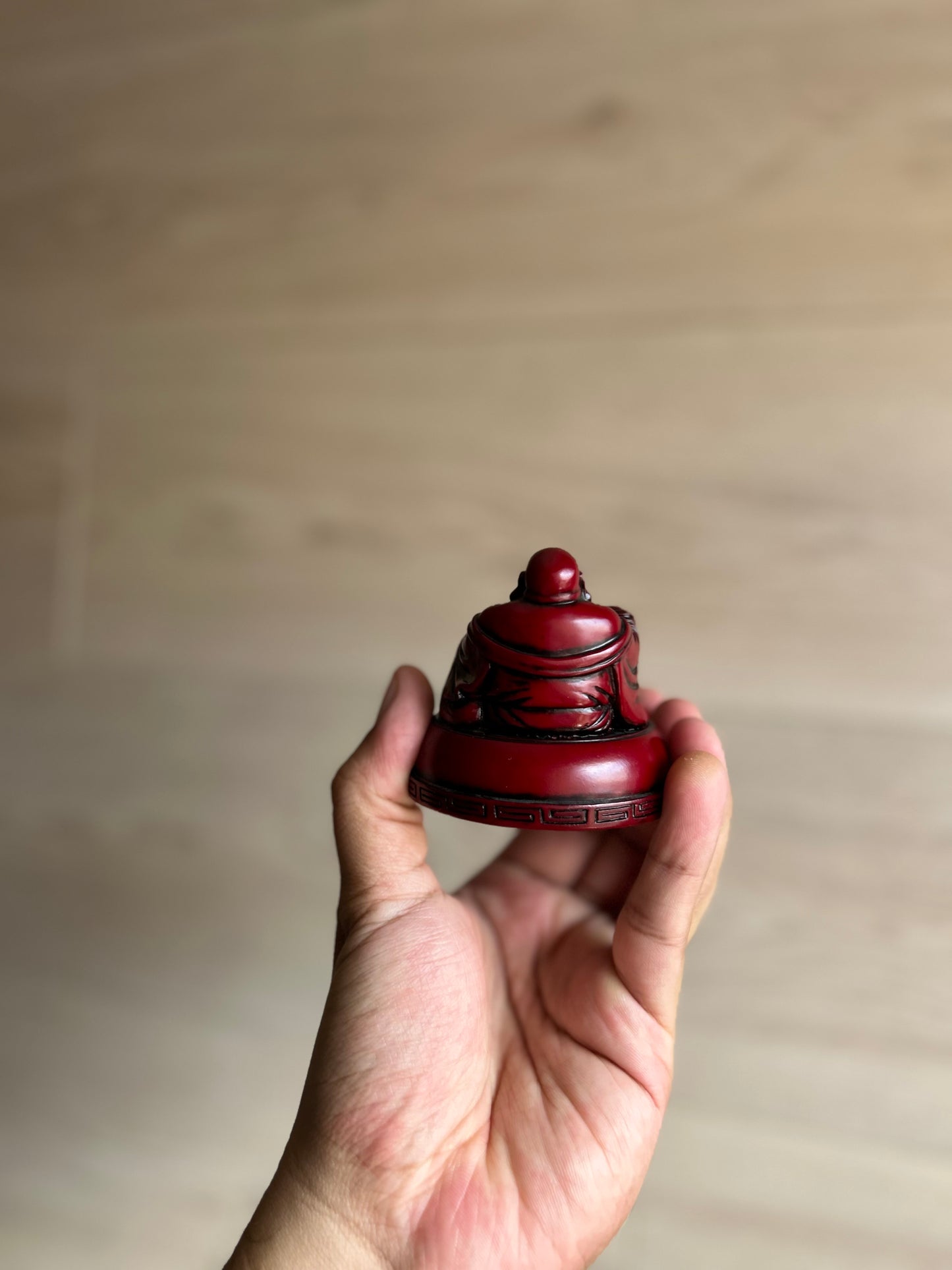 Red Cinnabar Resin Laughing Buddha Statue, 219g