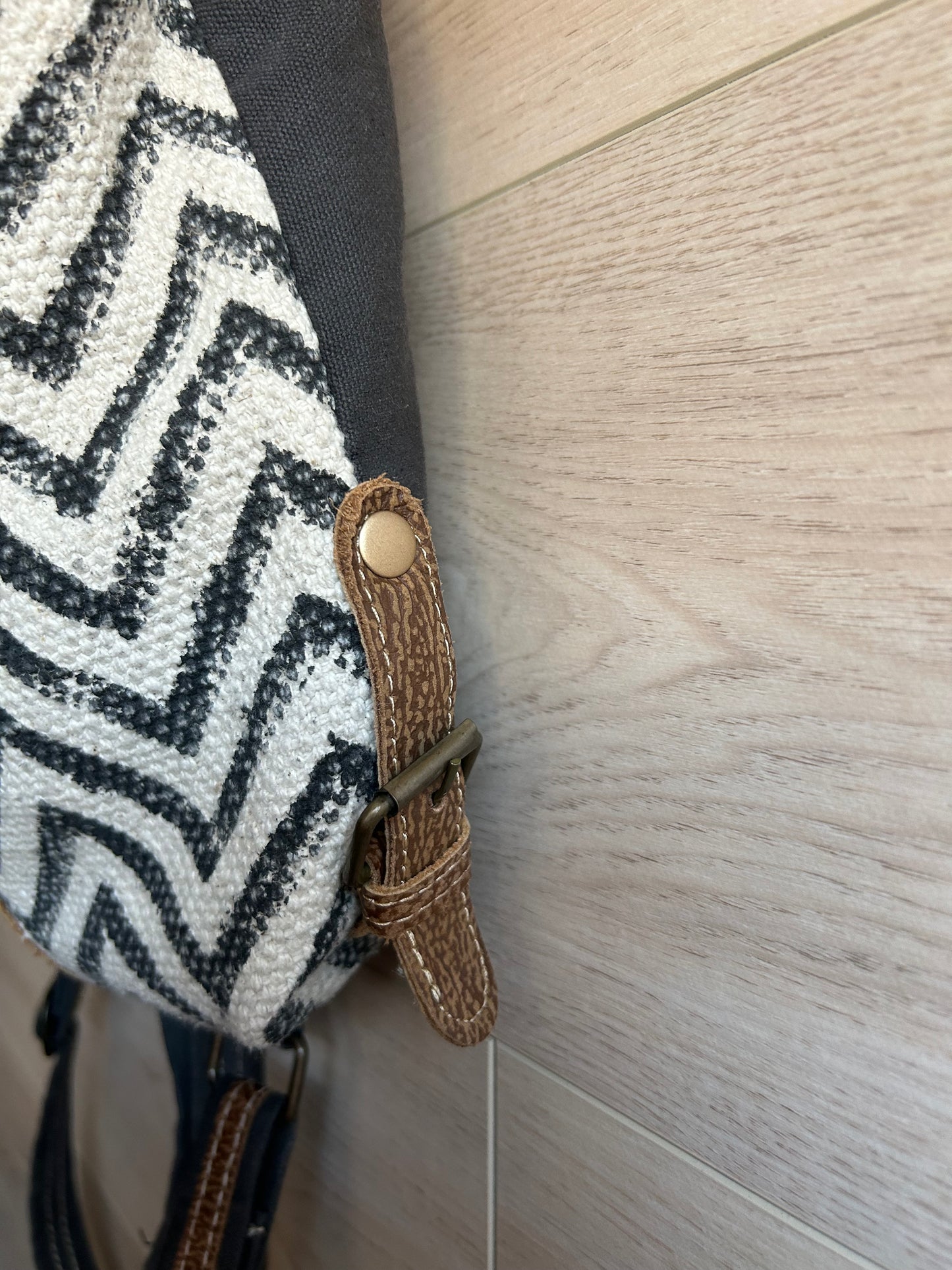 Myra Chevron Patterned Backpack with Cowhide Flap