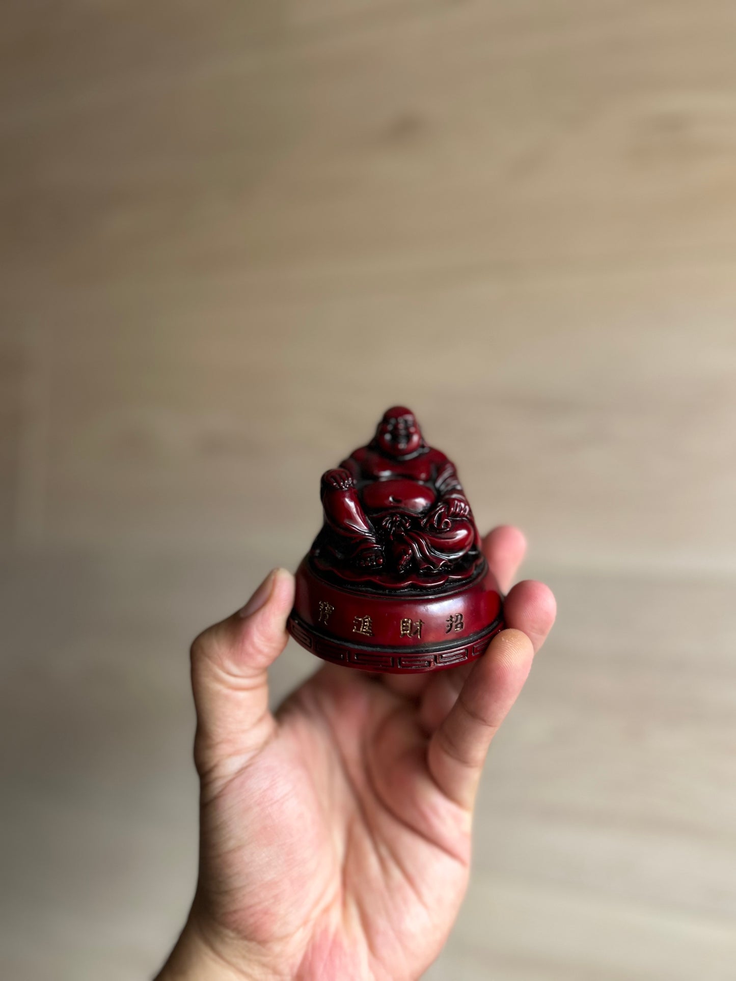 Red Cinnabar Resin Laughing Buddha Statue, 219g