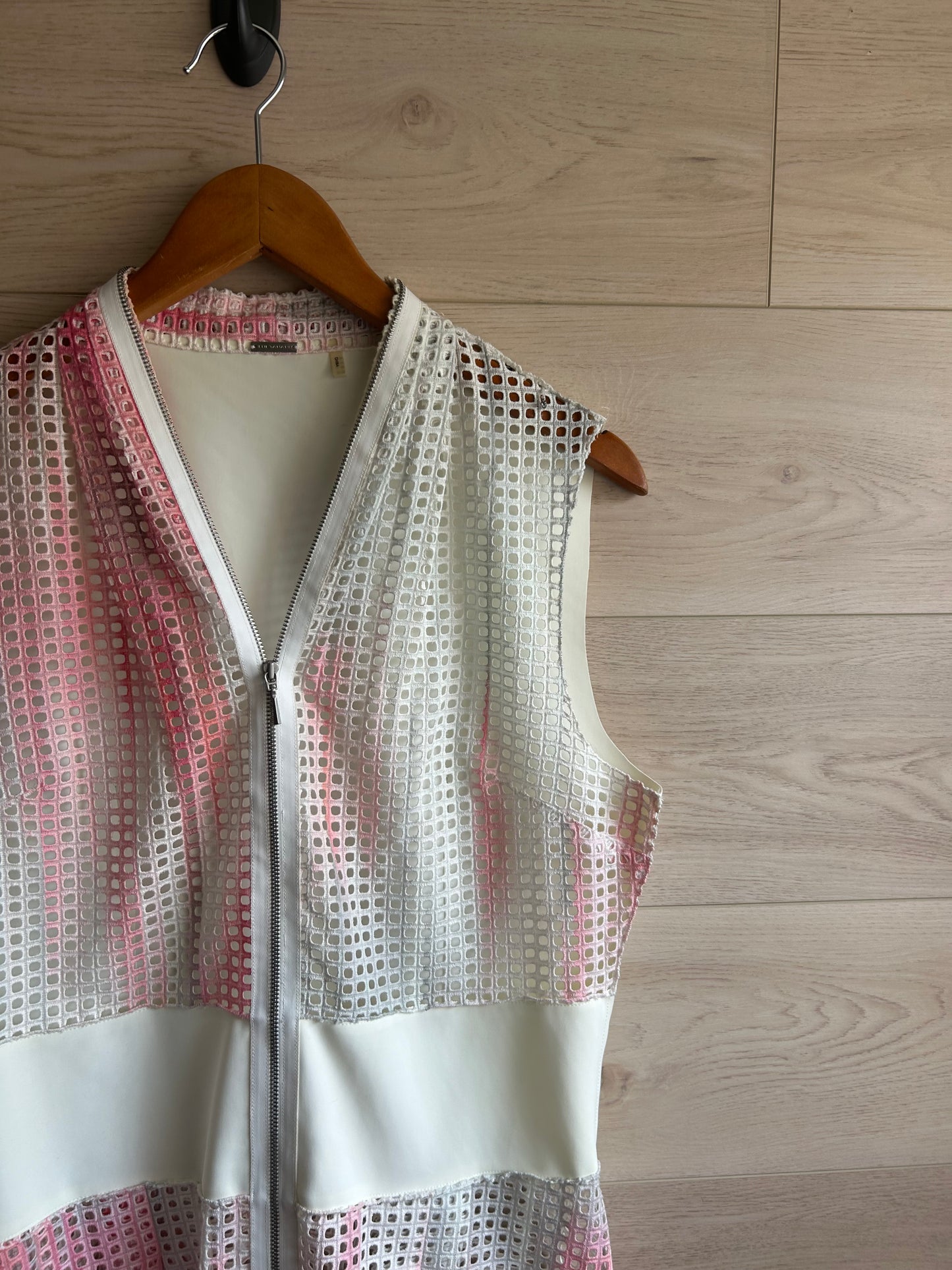 Elie Tahari Pink White Emma Perforated A Line Dress Size 10