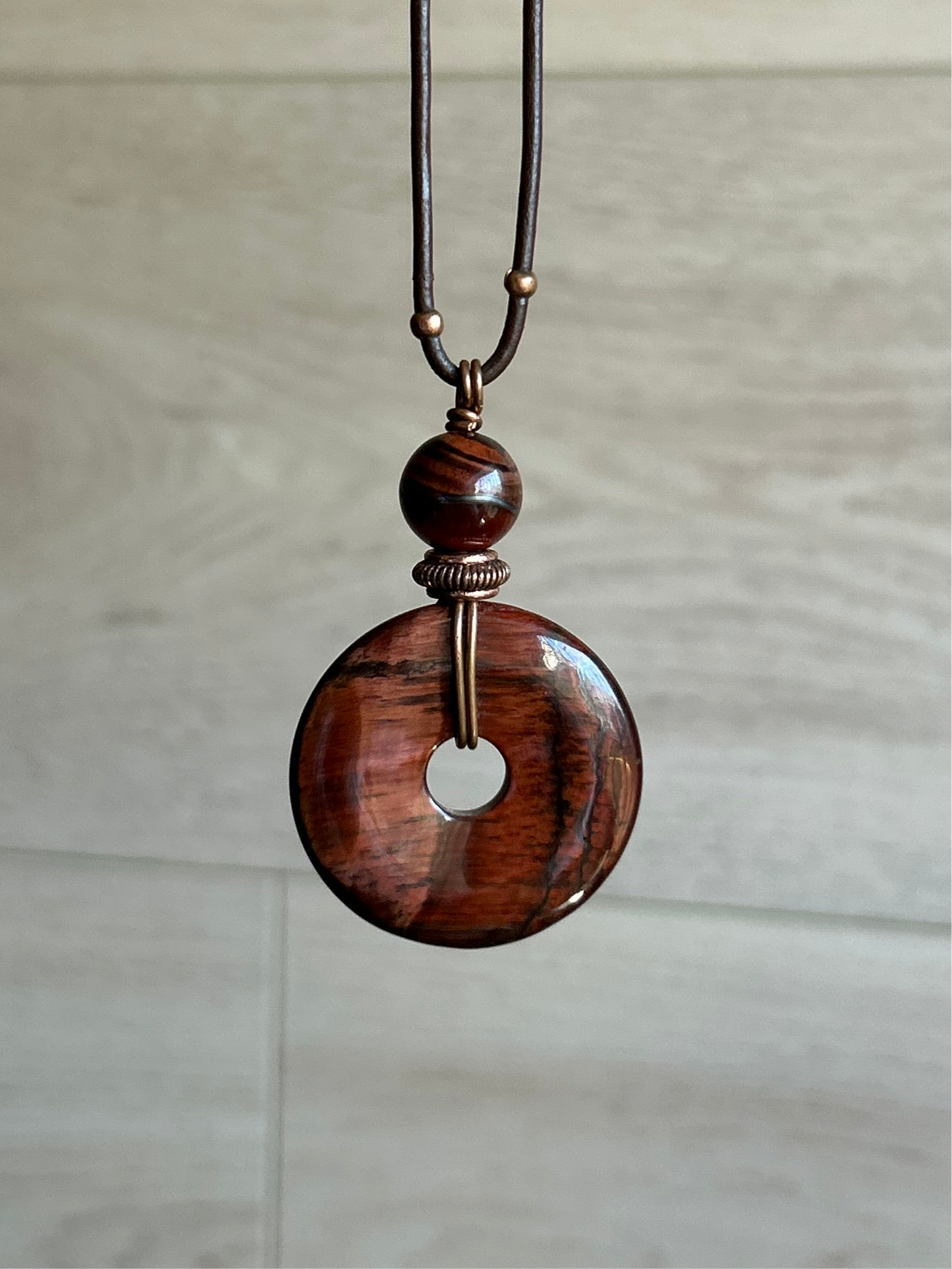 Red Tiger Eye Donut Energy Pendant Necklace