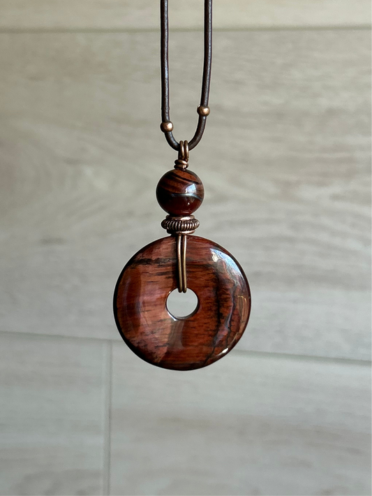 Red Tiger Eye Donut Energy Pendant Necklace