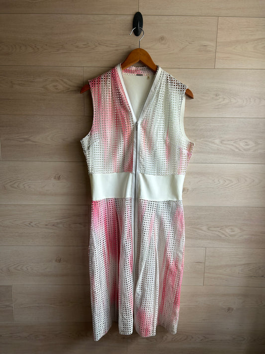 Elie Tahari Pink White Emma Perforated A Line Dress Size 10