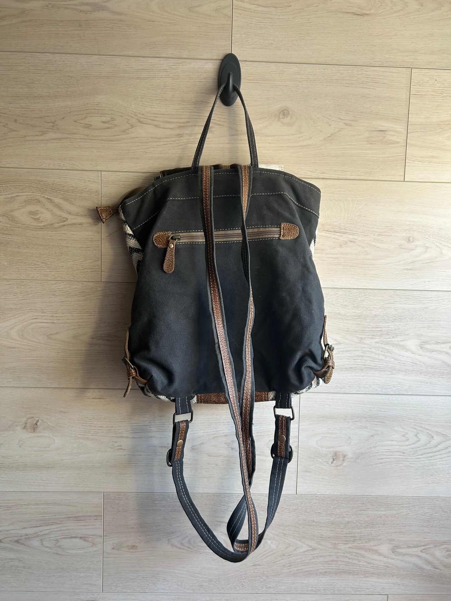 Myra Chevron Patterned Backpack with Cowhide Flap