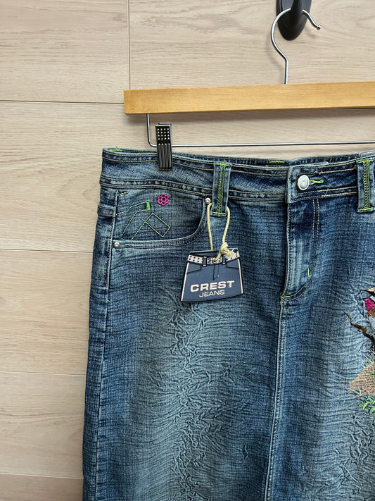 Crest Jeans Women Vintage Blue Denim Skirt Size XL, 15/16