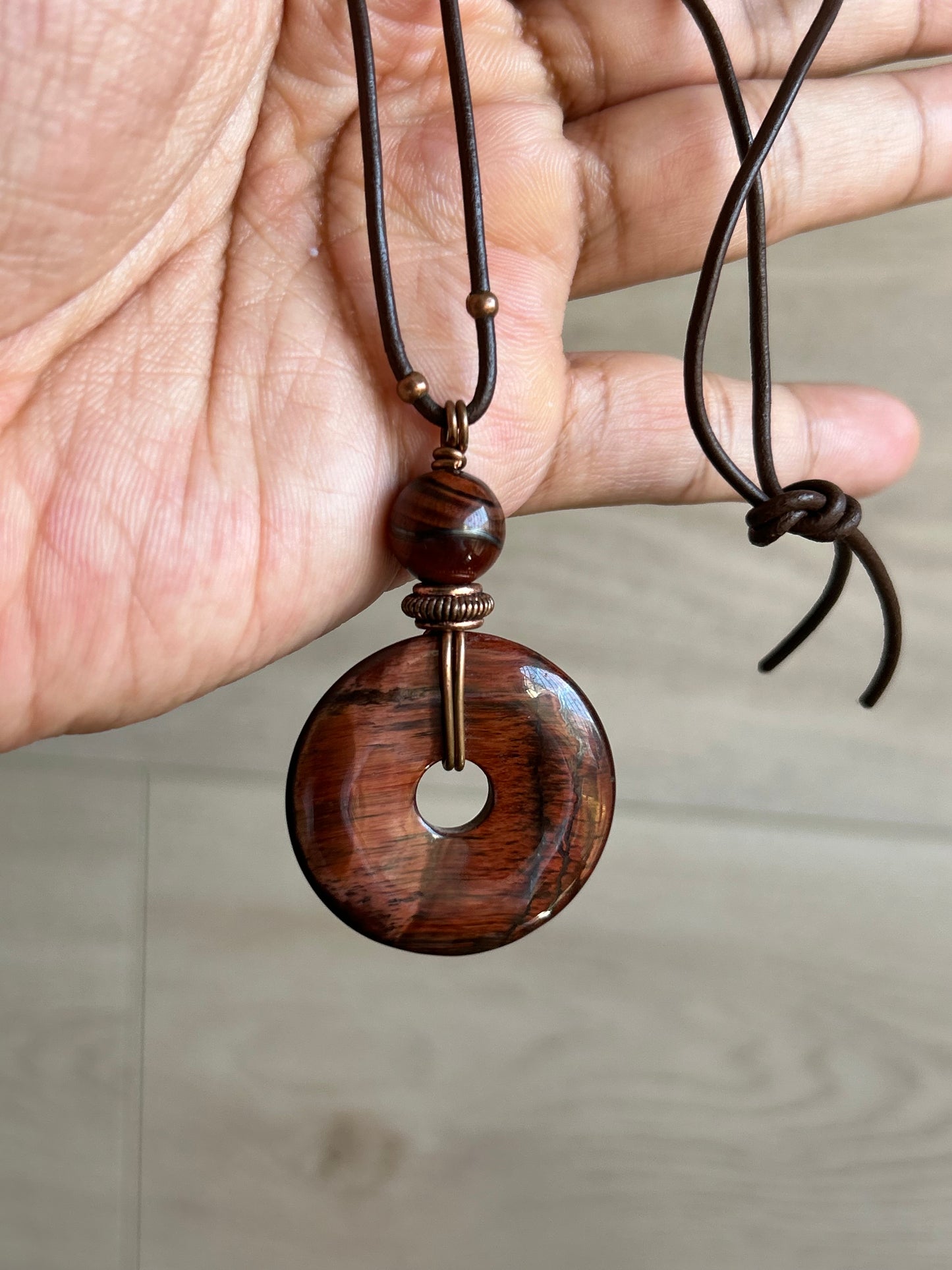 Red Tiger Eye Donut Energy Pendant Necklace