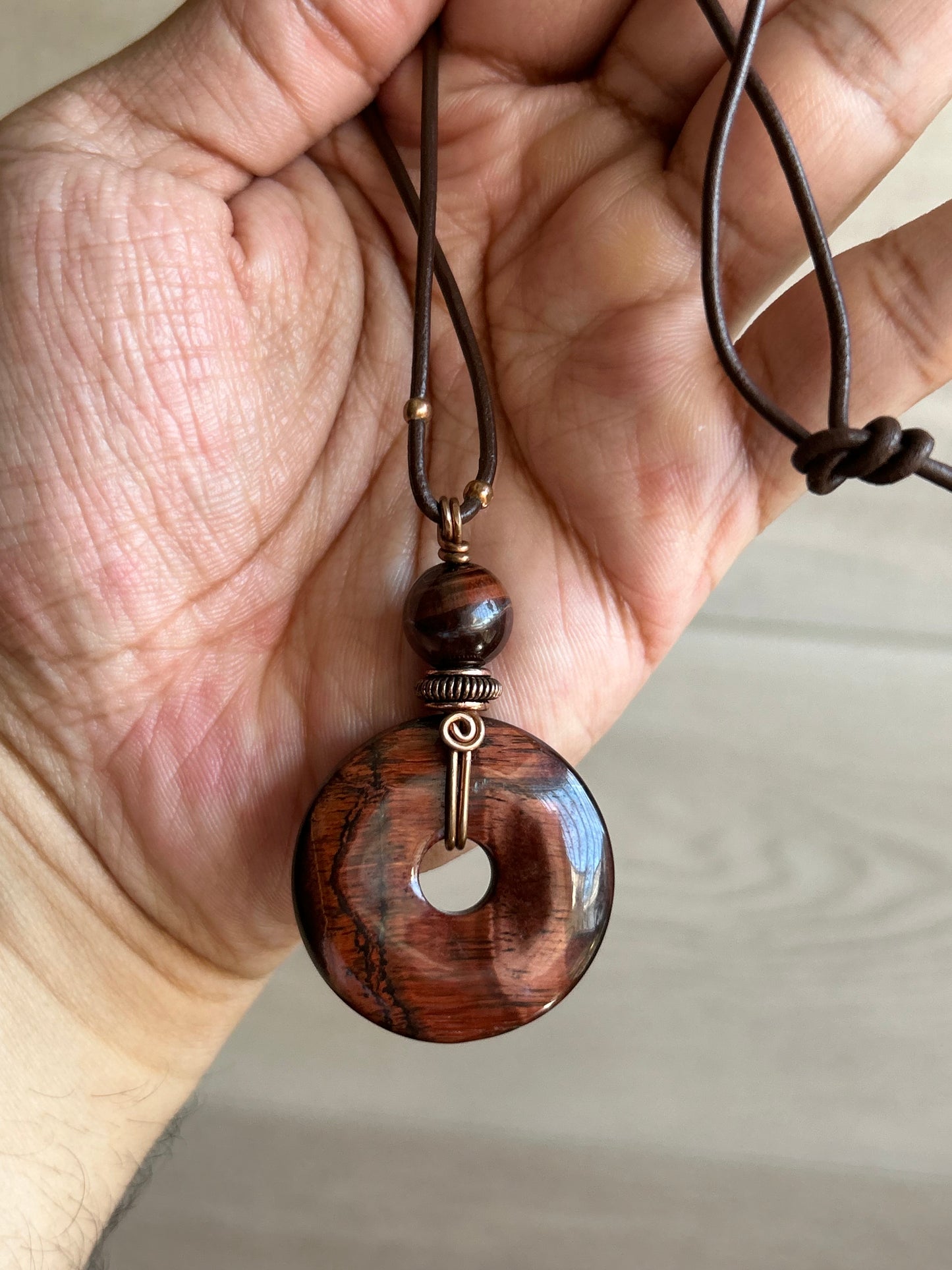 Red Tiger Eye Donut Energy Pendant Necklace