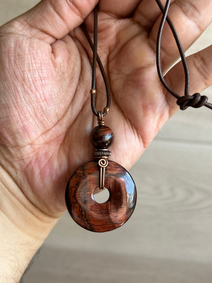 Red Tiger Eye Donut Energy Pendant Necklace