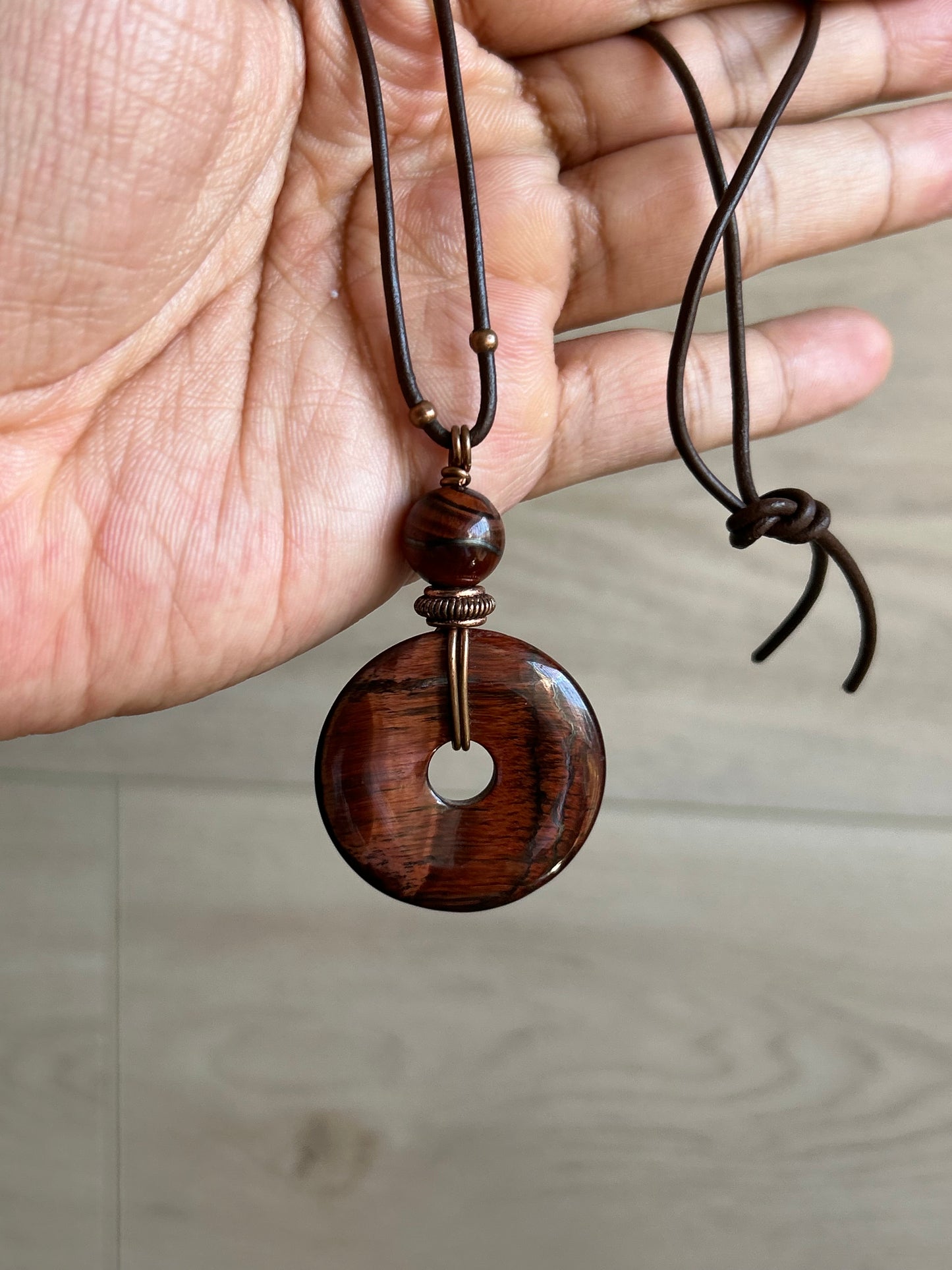 Red Tiger Eye Donut Energy Pendant Necklace