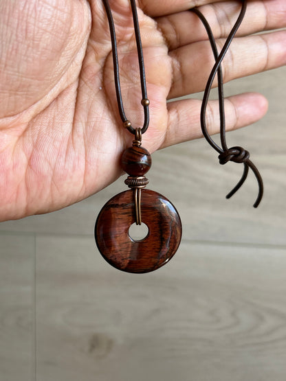 Red Tiger Eye Donut Energy Pendant Necklace