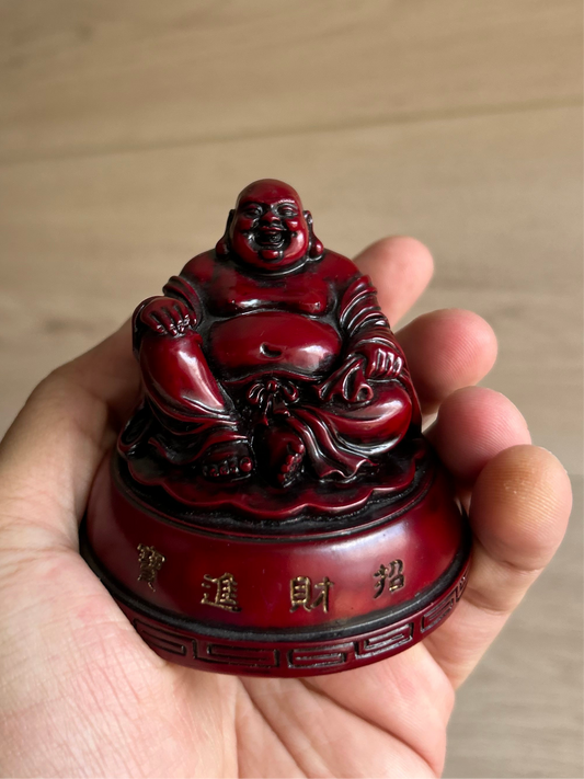 Red Cinnabar Resin Laughing Buddha Statue, 219g