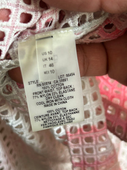 Elie Tahari Pink White Emma Perforated A Line Dress Size 10