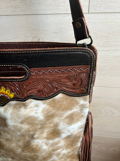 Myra Upcycled Cowhide Leather Shoulder Bag
