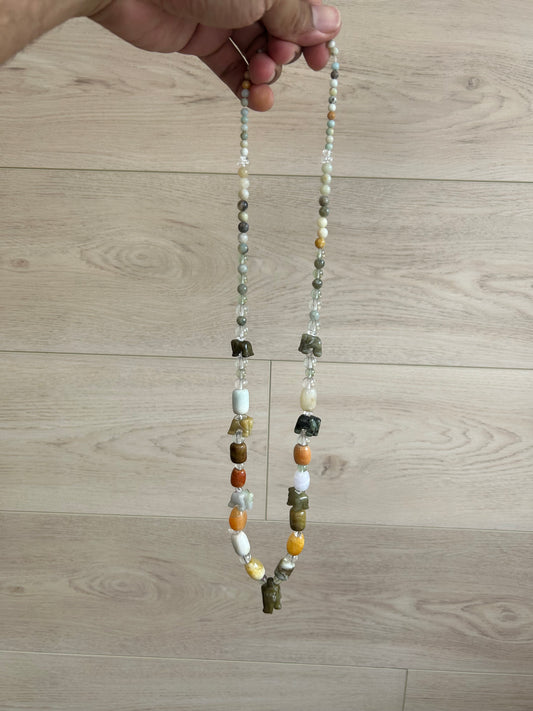 Hand Crafted Jade Necklace with Multi Gemstones