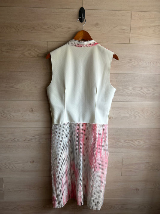 Elie Tahari Pink White Emma Perforated A Line Dress Size 10