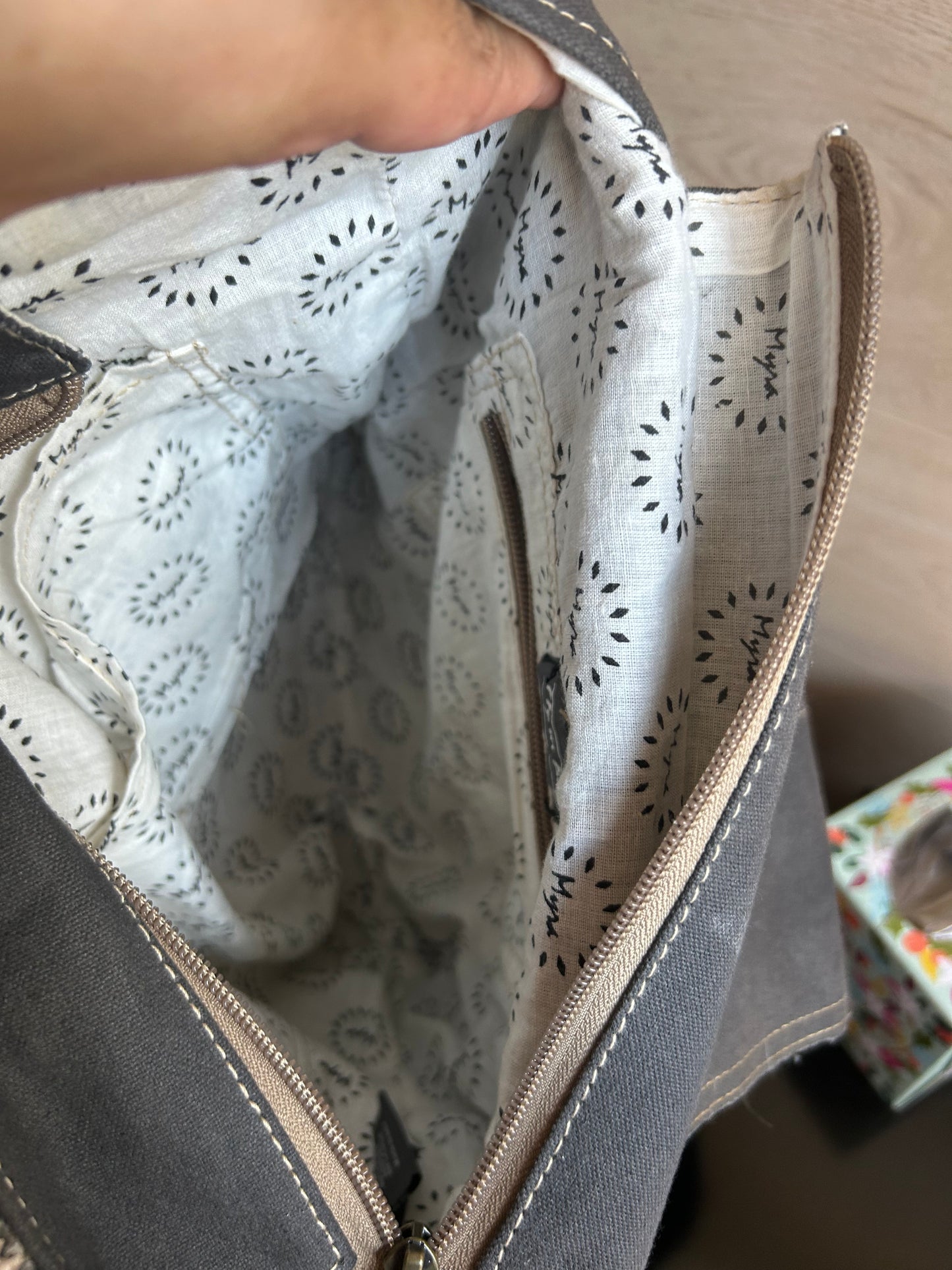 Myra Chevron Patterned Backpack with Cowhide Flap