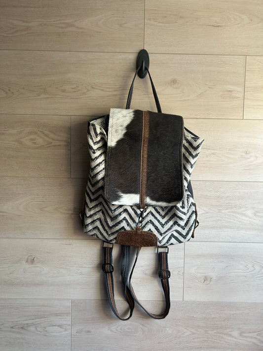 Myra Chevron Patterned Backpack with Cowhide Flap