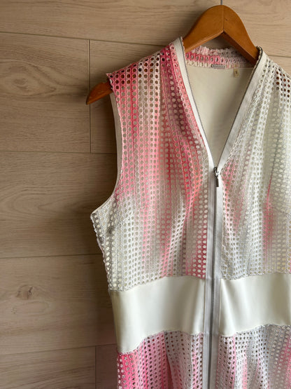 Elie Tahari Pink White Emma Perforated A Line Dress Size 10