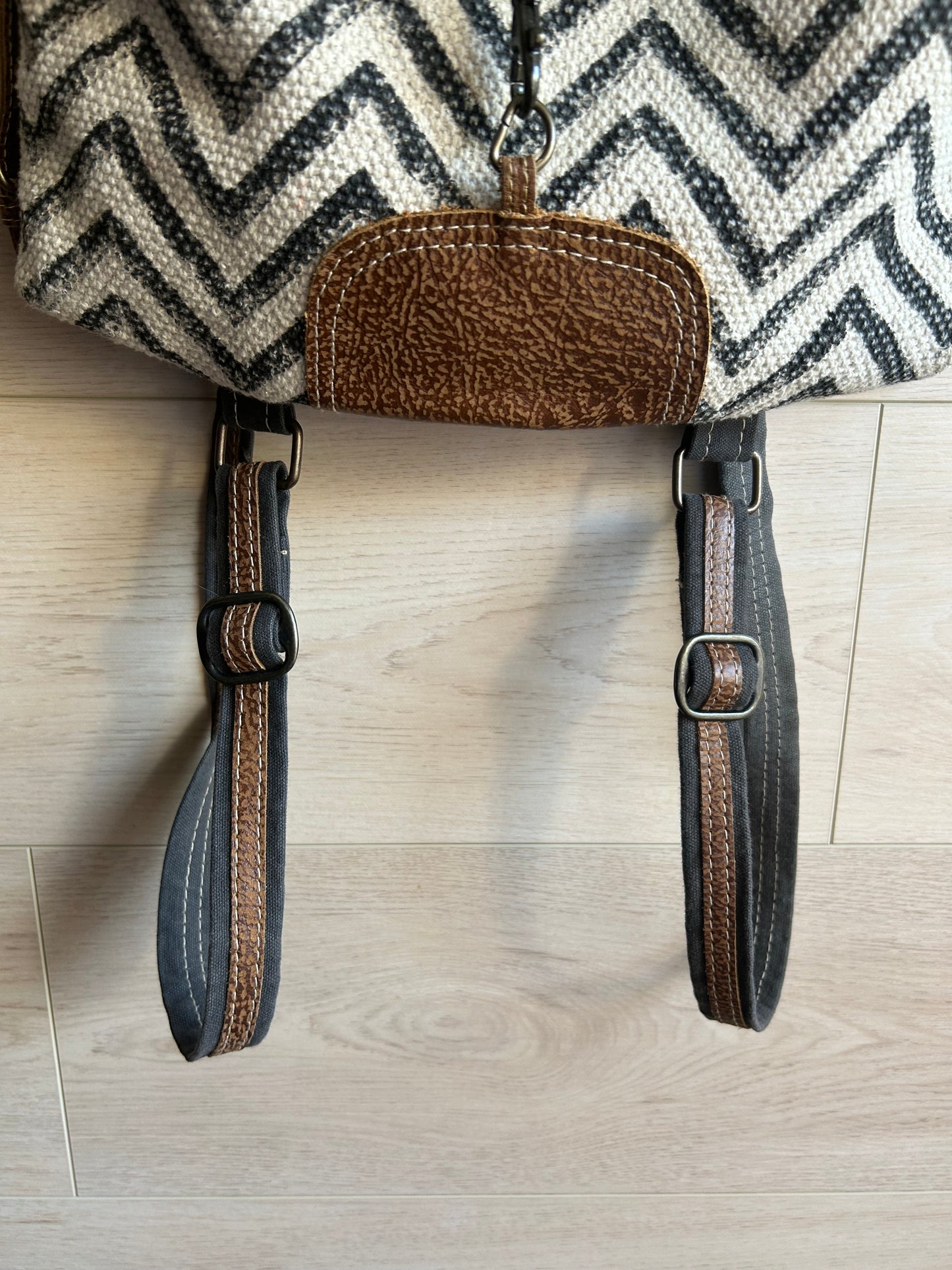 Myra Chevron Patterned Backpack with Cowhide Flap