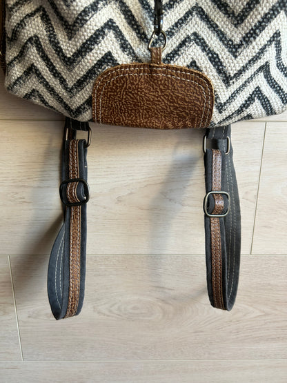 Myra Chevron Patterned Backpack with Cowhide Flap