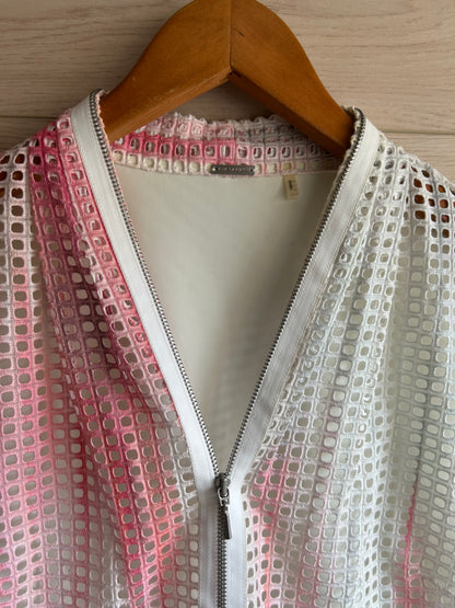 Elie Tahari Pink White Emma Perforated A Line Dress Size 10