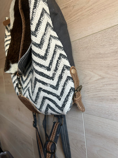 Myra Chevron Patterned Backpack with Cowhide Flap