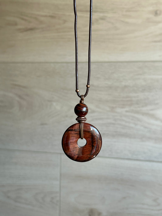 Red Tiger Eye Donut Energy Pendant Necklace