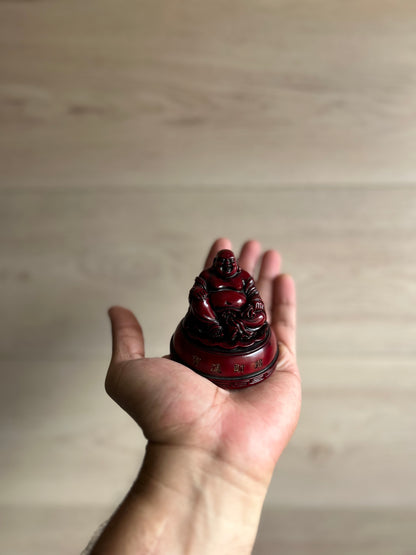 Red Cinnabar Resin Laughing Buddha Statue, 219g