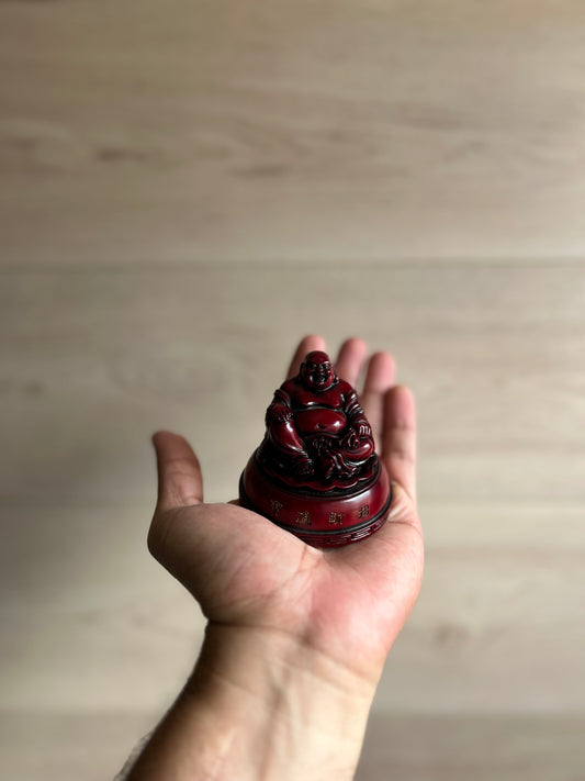 Red Cinnabar Resin Laughing Buddha Statue, 219g