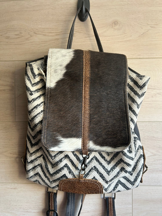 Myra Chevron Patterned Backpack with Cowhide Flap