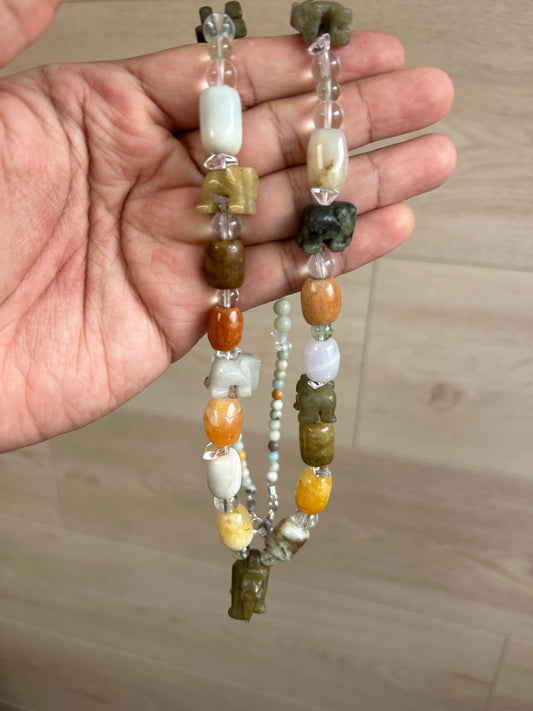 Hand Crafted Jade Necklace with Multi Gemstones
